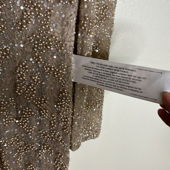 Mac duggal long sleeve sequin beaded sheath gown in mocha style 5177 size 6 - Picture 14 of 16